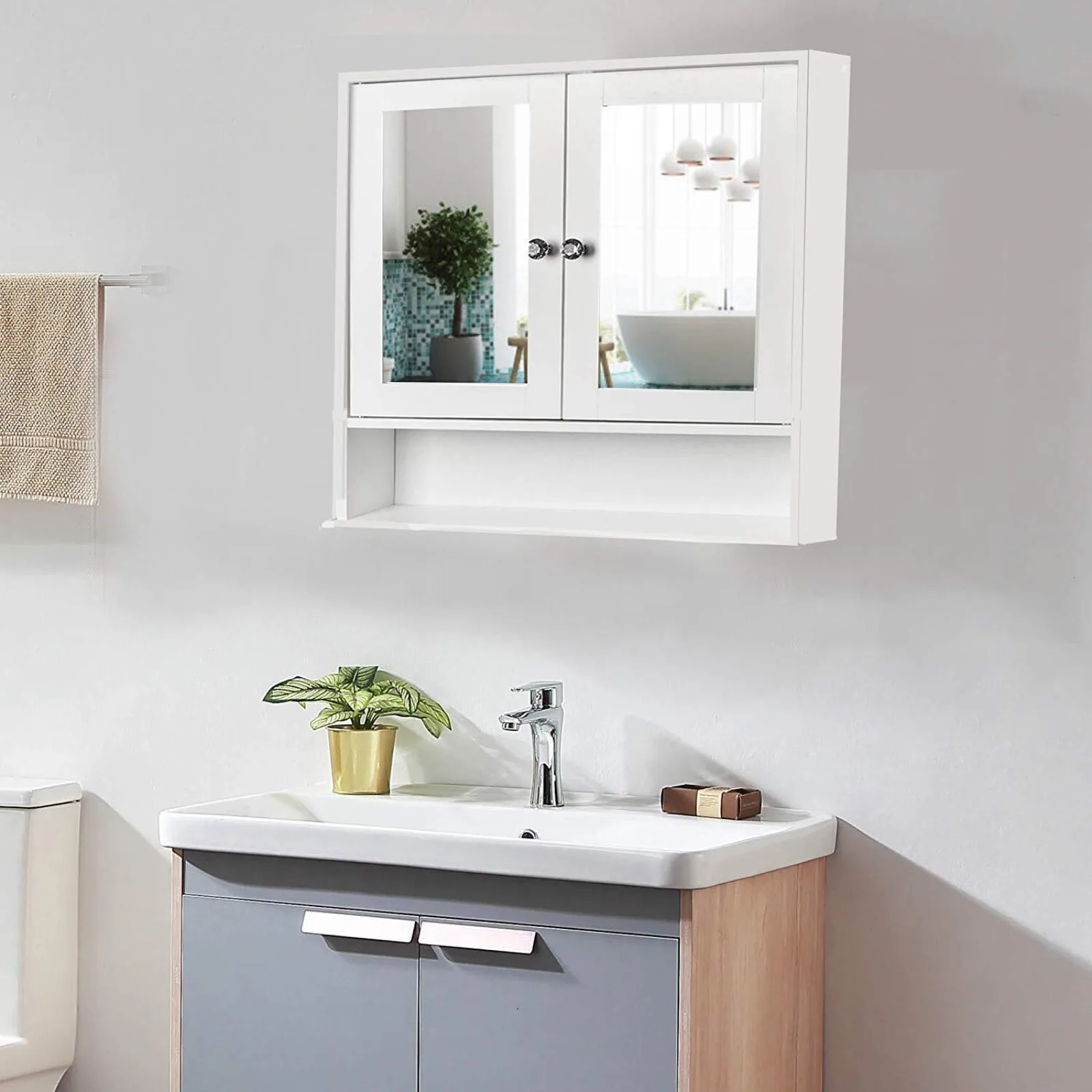 

Bathroom Wall Mount Medicine Cabinet w/Adjustable Shelves & 2 Mirror Door United States