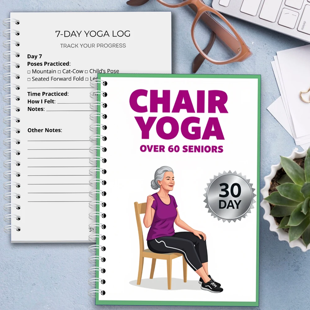 Chair Yoga Logbook Notebook Fitness Plan for Seniors Over 60, 30 Day Seated Yoga Practice for Balance Flexibility, A5 Easy to Fo