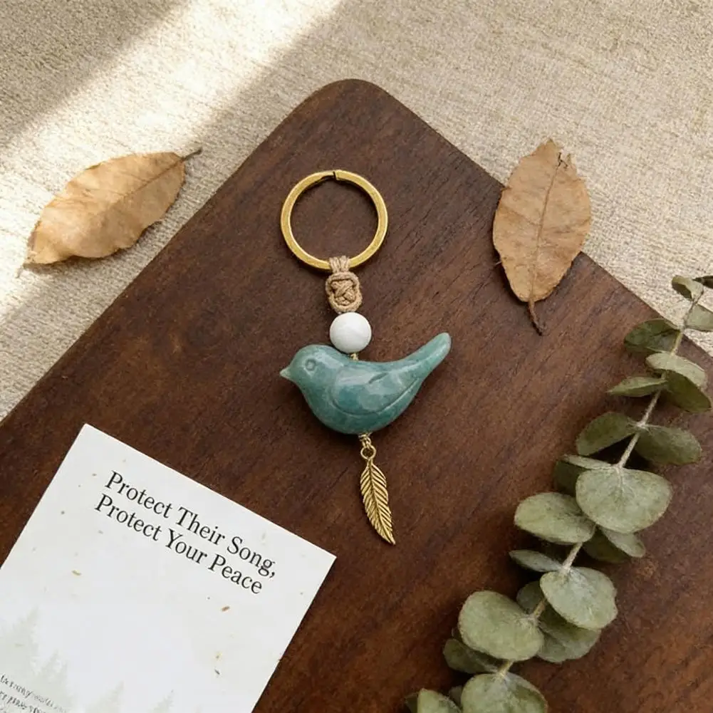 Song of Nature Bird Keychain for Peace And Courage Natural Gemstone Bird Charm for Keys Backpack Car Lucky Gifts 90%