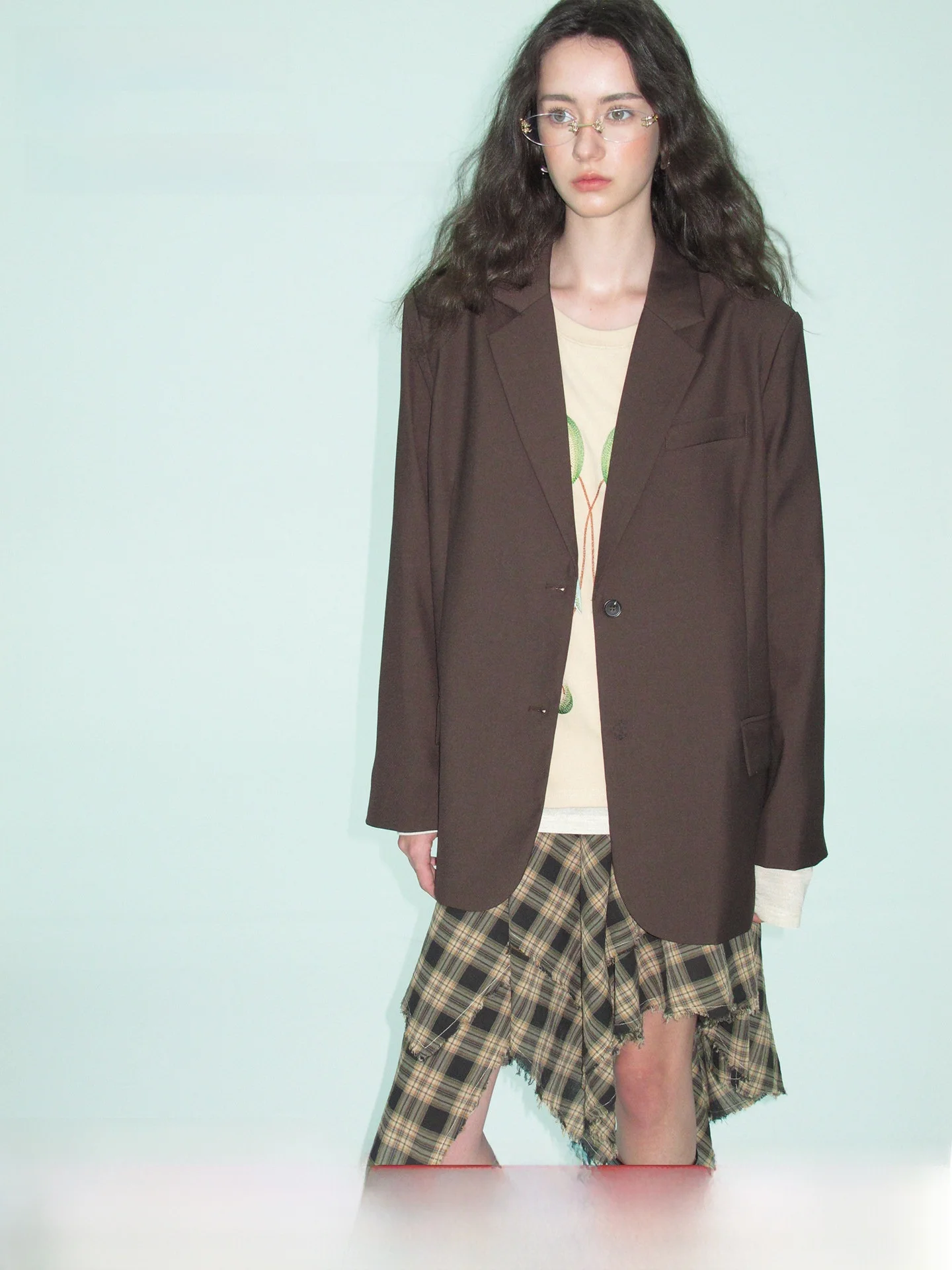 

UNSOYAO Vintage Brown oulder Padded Thin Suit Jaet Women's Casual Long Sve Polyester Fiber Pure Color Single Button