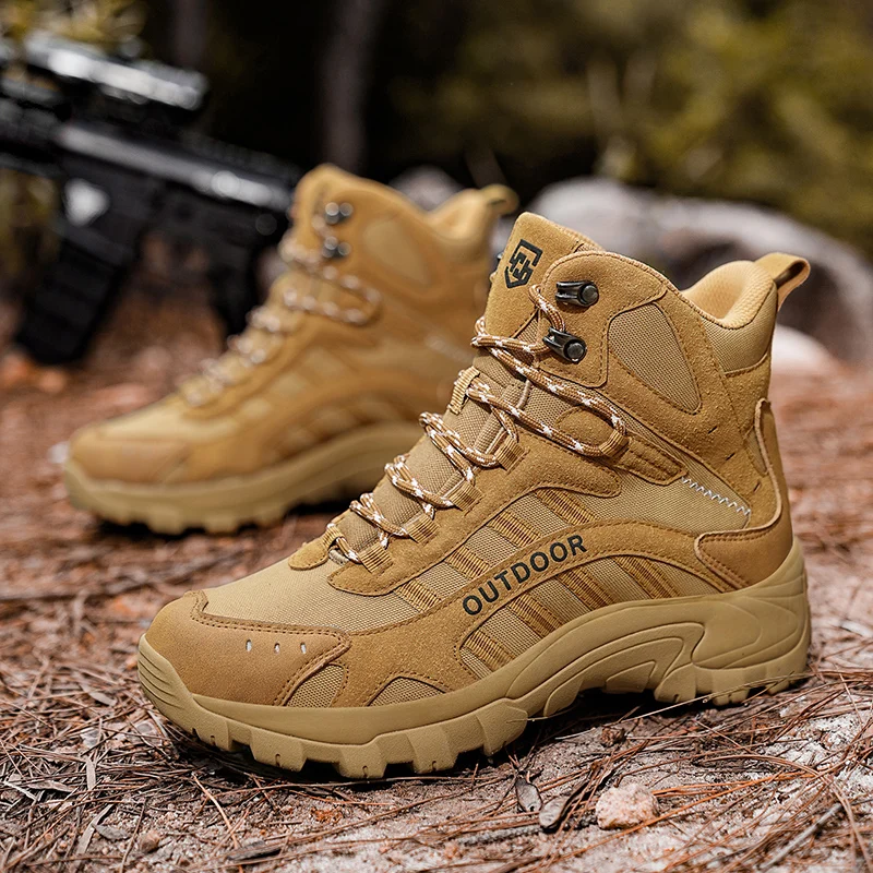 High-top Boots Men Shoes Comfortable Casual Outdoor Hiking Shoes Men Breathable Hiking Shoes Thick-soled Combat Boots men