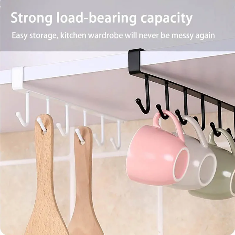 6 Hook Coffee Cup Mug Holder Black White Hooks Shelf Multifunction Kitchen Cabinet Sundries Organizer Storage Hanger