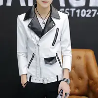 Personalidad de los hombres de la chaqueta de cuero del color doble, abrigo del otoño, abrigo de la motocicleta de los hombres