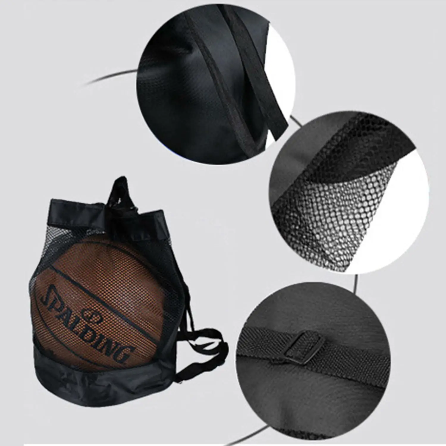 Basketbalrugzak met trekkoord, basketbalbox, netzak, voetbalopbergrugzak, opbergtas voor volleybal voor buiten, 32 cm, zwart
