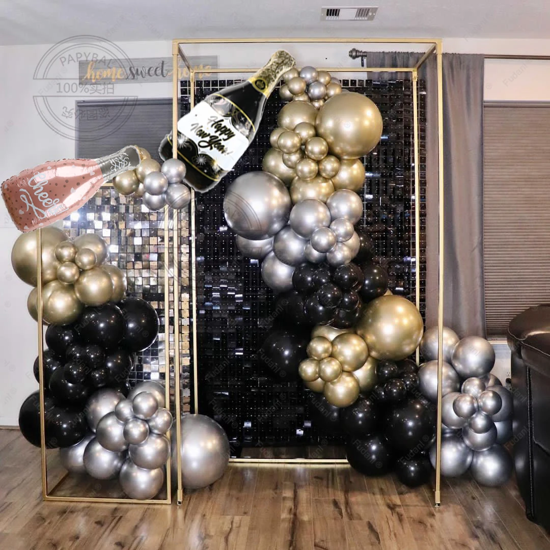 

106pcs Black Gold Balloons Arch Garland Kit For Birthday New Year Party Decorations Champagne Foil Balls Merry Christmas Curtain