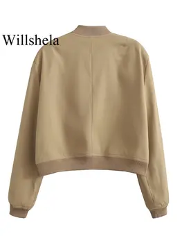 Willshela Women Fashion Solid Bomber Jackets Coat With Pockets V-Neck Single Breasted Long Sleeves Female Chic Lady Outfits 5