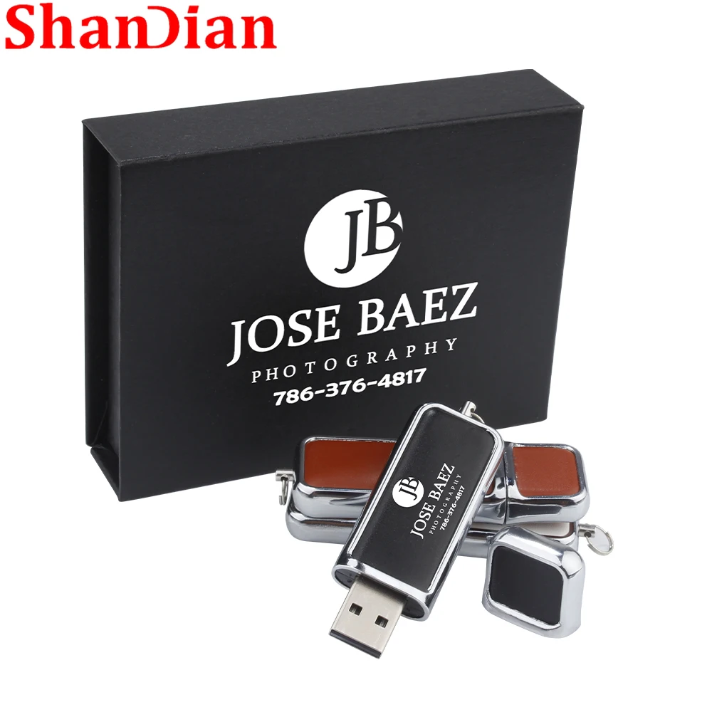 

SHANDIAN Black USB Flash Drive 128GB Free Custom LOGO Pendrive 64GB 32GB Leather 2.0 U Disk 16GB 8GB Memory Stick Wedding Gifts