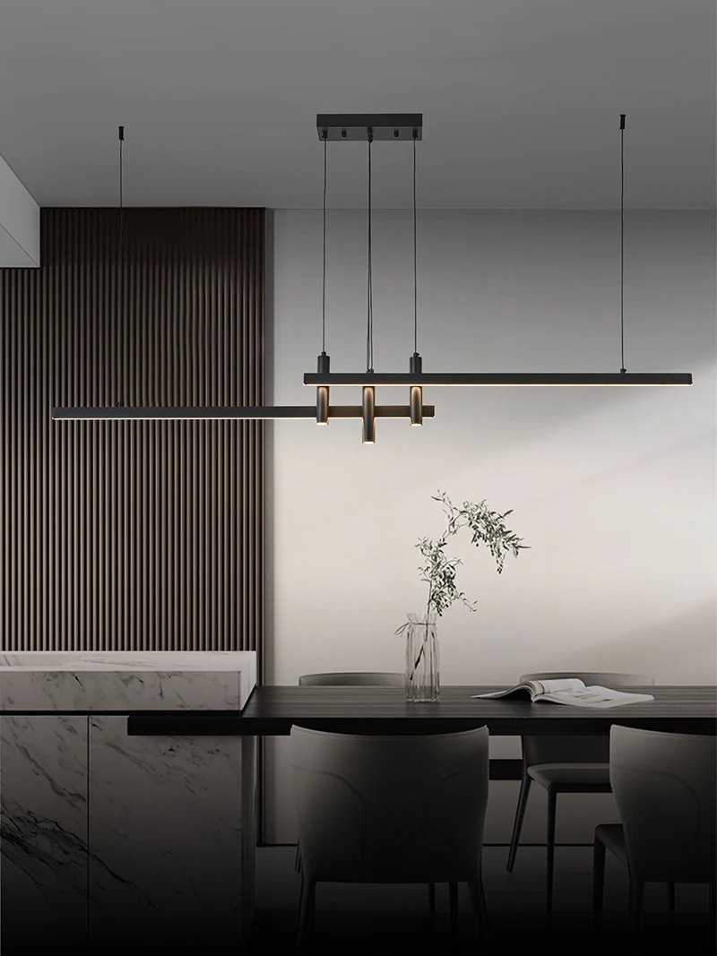 

Modern LED Ceiling Light black Pendant Lamp for Dining Room Kitchen Island Home Decoration Linear Hanging Chandeliers Dimmable