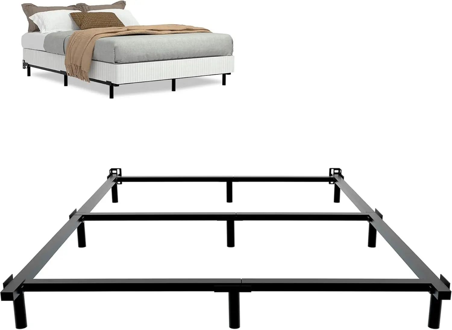 

Металлическая кровать размера King Size 7 дюймов с 9-ножечной опорой, сборка без инструментов для пружинного блока и матраса, сверхпрочная, черная