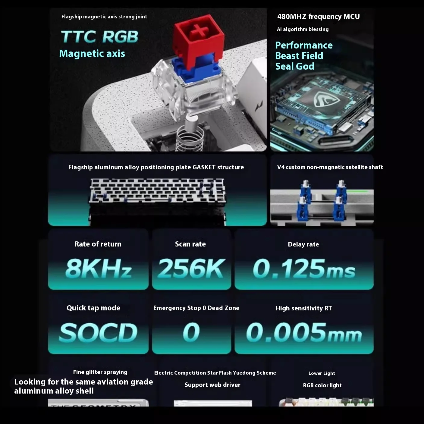 FL·ESPORTS Geo75HE Magnetic Switch Mechanical Keyboard 8K Wired Gaming Keyboard Aluminium Alloy RGB PC Gamer Accessories Custom