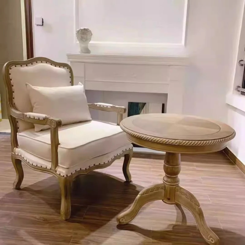 

European and American retro solid wood single cloth leather art small apartment sofa leisure bed and breakfast living room