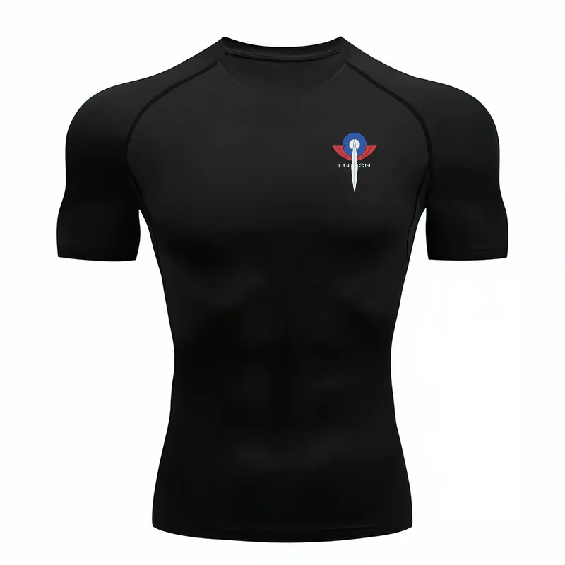 Bandai Gundam 00 Men T-shirt Union Flag Logo Print Compression Fitness GymQuick DrySport T ShirtComfortable BreathableStreetwear