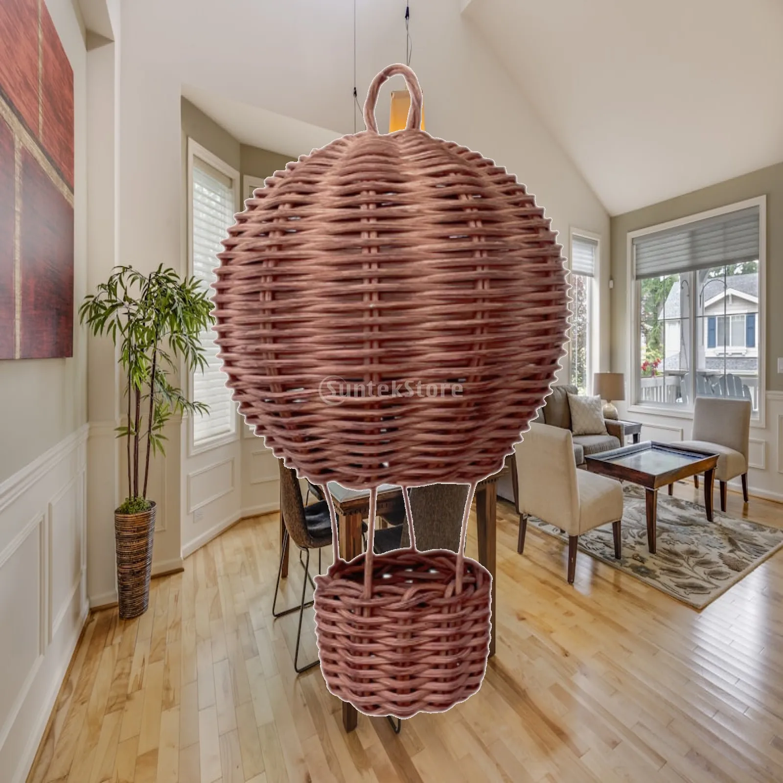 Handcrafted Rattan Weaving Balloon Decor Woven Hot Air Balloon Hanging Ornament for Nursery Children's Room