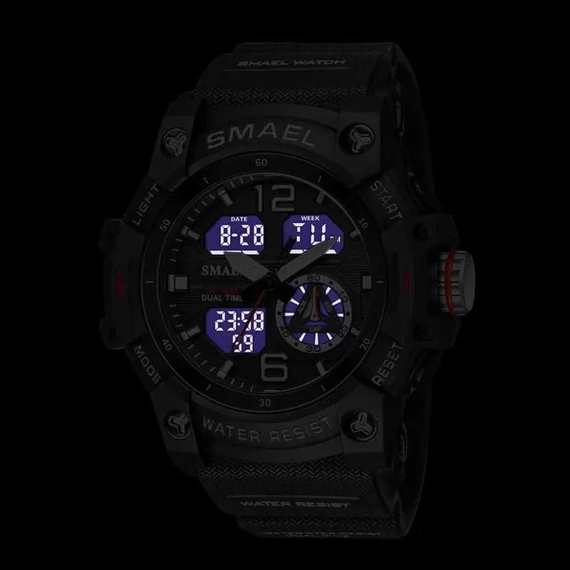 SMAEL Sport Watch Military Wristwatch for Men Alarm Stopwatch LED Digital Back Light Dual Time Display Waterproof Watch Men 8007