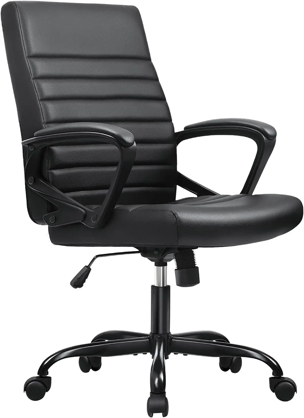 

Mid Back Ribbed Desk Chair PU Leather Executive Office Chair Swivel Computer Chair with Soft Padded Arms Cute gaming chair