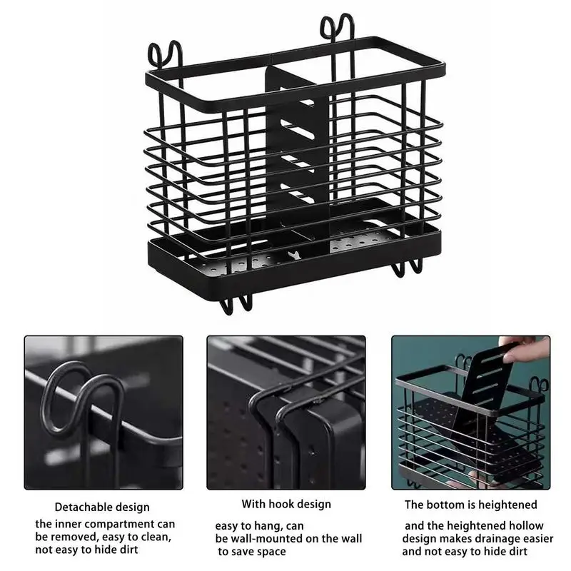 Dishwasher Basket Chopstick Drying Rack With Hooks Practical Kitchen Utensils With 2 Divided Compartments For Straws Spoons