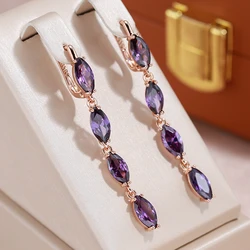 JULYDREAM New Geometric Purple Zircon Tassel Pendant Earrings 585 Gold Color Women Long Dangle Jewelry Ethnic Luxury Accessories