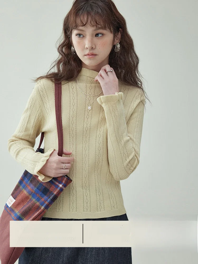 

AMUU Original f High Collar Lace Hollow Knitted T-irt Women's Casual Inner Wear Top Winter Faion Polyester Nylon