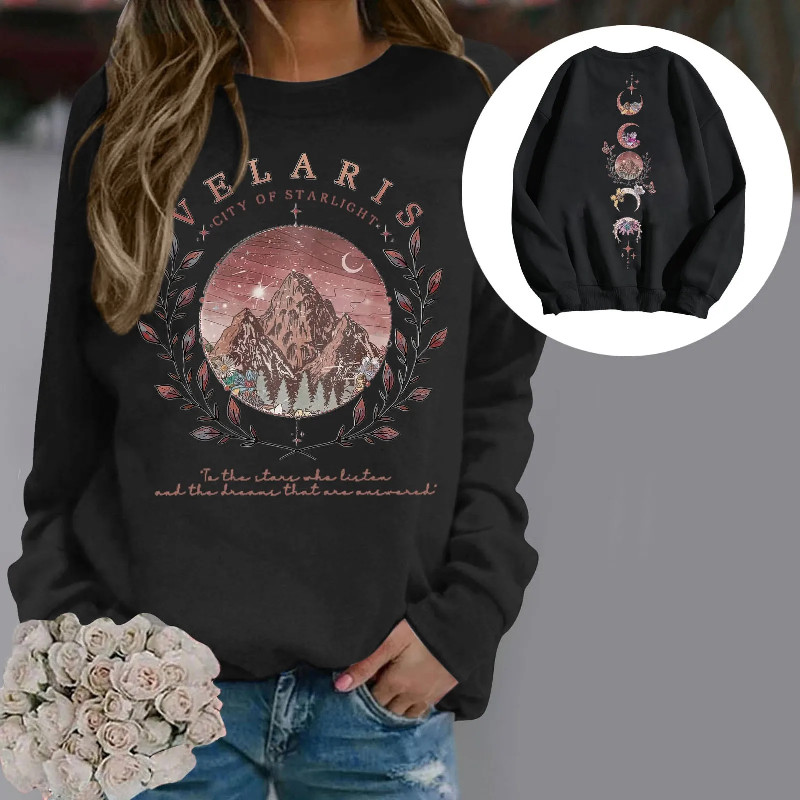 Sudaderas con capucha de gran tamaño con patrón Villaris City Of Starlight para mujer, sudadera informal, ropa Europea Y2k, Invierno