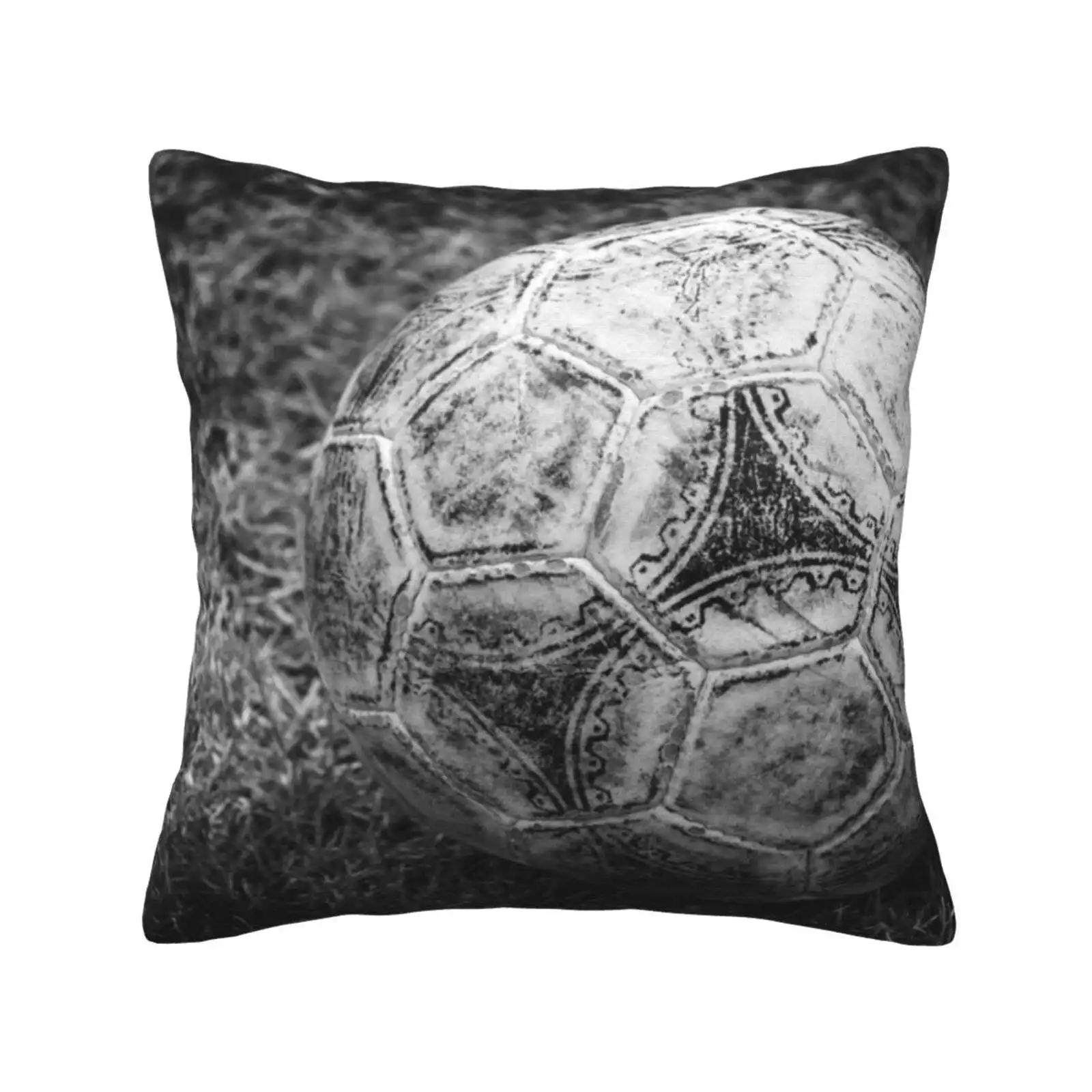 Soccer Ball Fashion Sofa Throw Pillow Cover Pillowcase Football Game Black And White Photo King Of Sports Old Vintage Spent