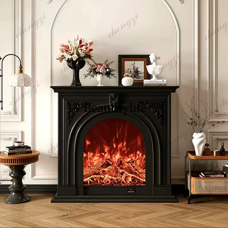 French cream style solid wood fireplace decorative cabinet/American retro living room fireplace fireplace porch