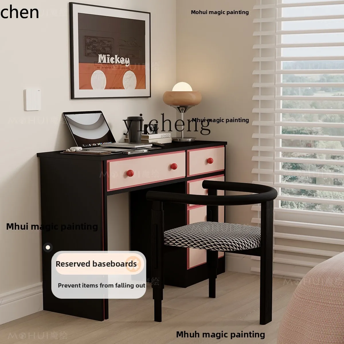 

HYS bedroom dresser desk integrated small apartment color ribbon drawer table dopamine makeup table