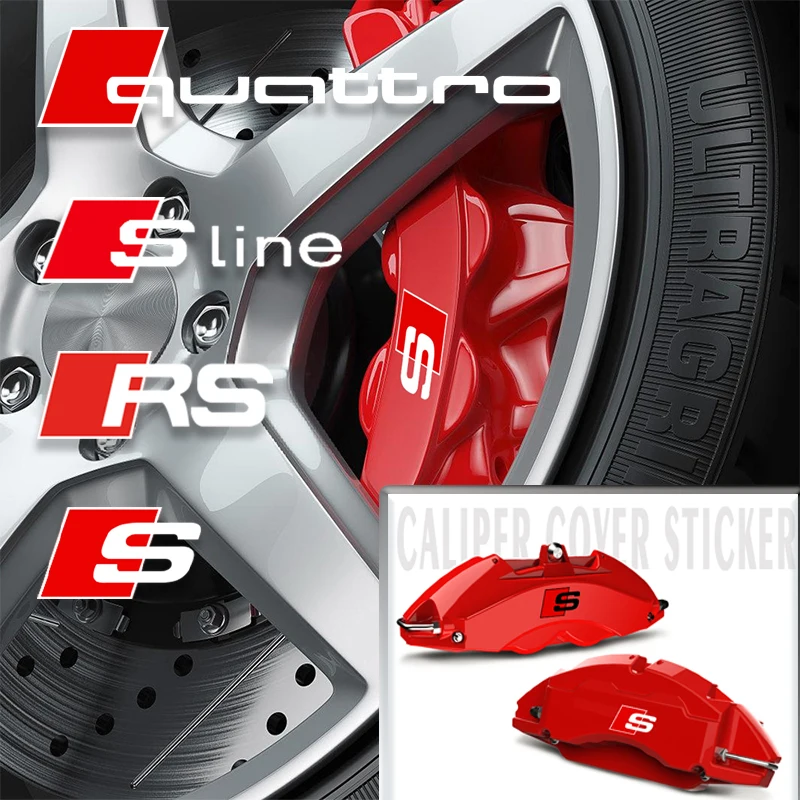 Set of 6pcs Caliper Car Sticker Wheel Hub Sline RS Quattro Ceramic Logo For Audi A3 A4 A5 RS6 RS3 RS4 RS5 RS7 Sport A6 Q3 Q5 Q7