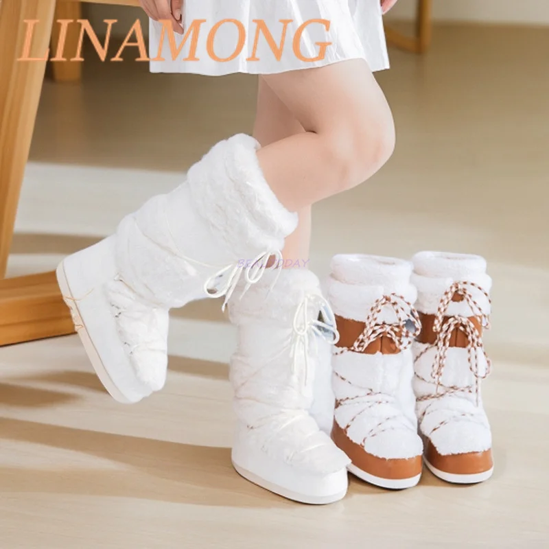 

Lace Up Waterproof Snow Boots Fashionable New Thickened Warm Sleeve Cotton Boots Anti Slip and Wear-Resistant Long Boots