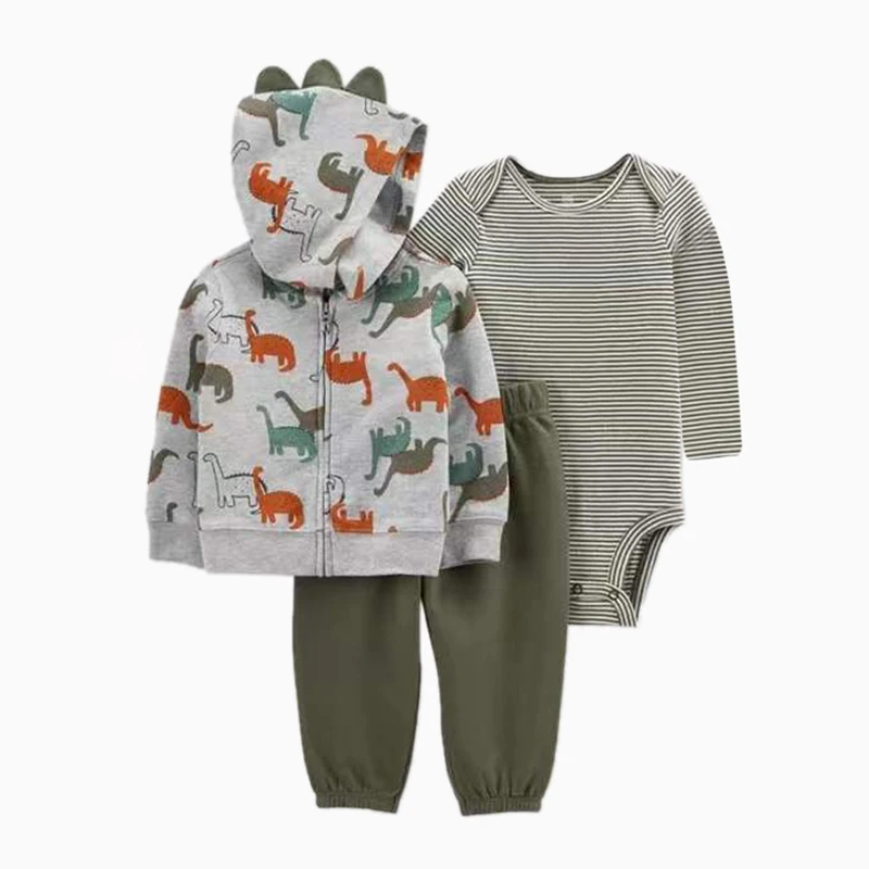 Ircomll-Conjunto de roupas de bebê para meninos e meninas, 100% algodão, casaco de manga comprida infantil, bodysuits e calças, roupas infantis, 3 peças