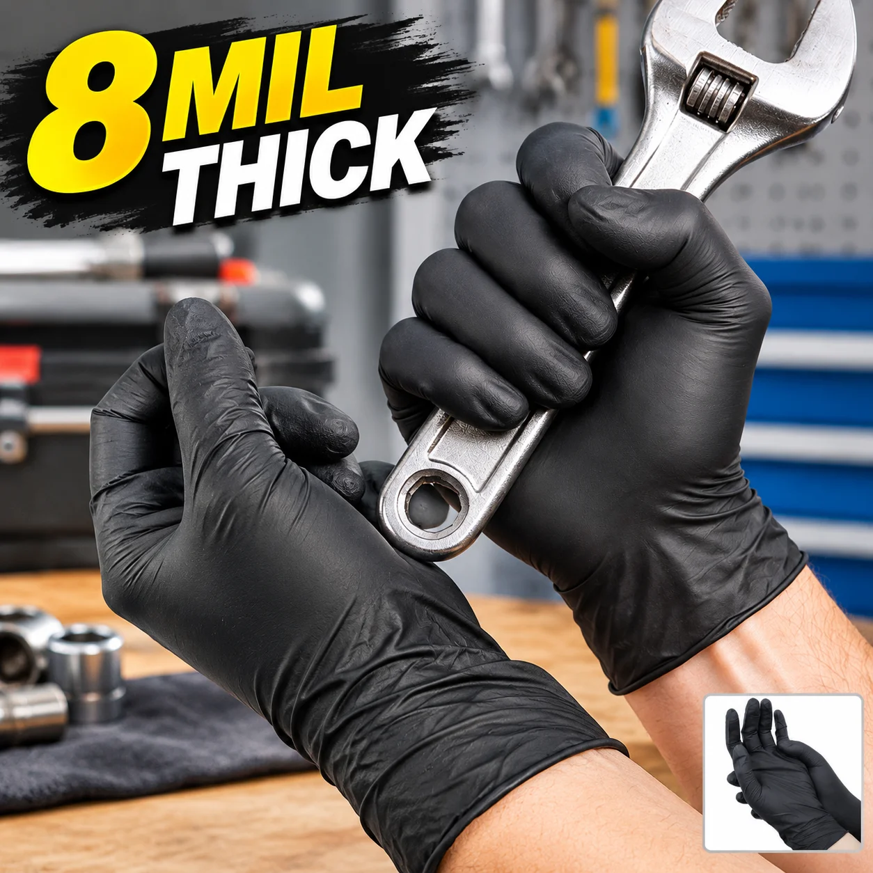 8 Mil Industrial Grade Extra Thick Black Nitrile Gloves Disposable Chemical Abrasion Resistant Safety Work Repair Maintenance