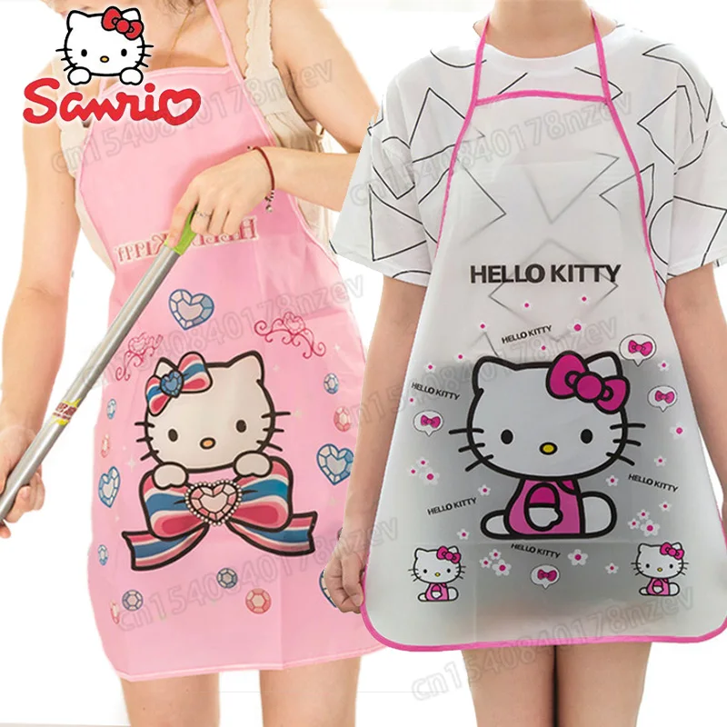 

Hello Kitty Sanrio Kitchen Apron Cartoon Cute Women Waterproof Grease Proofing PVC Household Cleaning Apron Kawaii Cleaning Tool