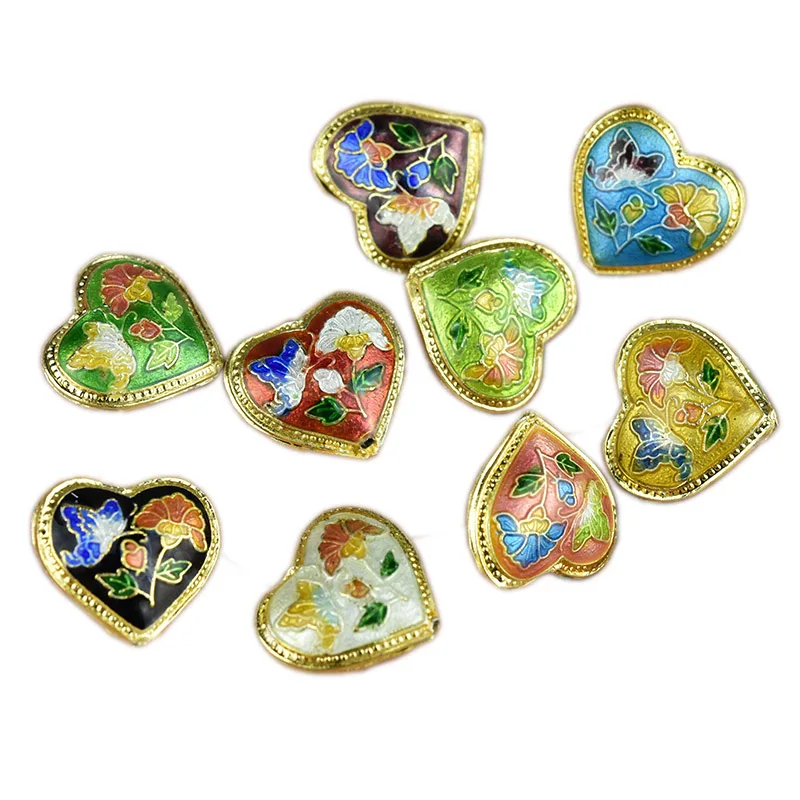 

10Pcs High End Fine Cloisonne Love Heart Beads, DIY Polished Enamel Accessories Beaded for Jewelry Making, Chinese ICH Handcraft