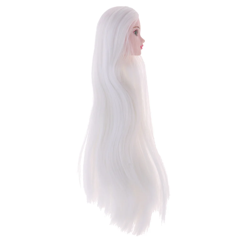 

1/6 Ball Jointed Doll Head White Straight Wig and Lifelike 3D Eyes DIY Makeup Replacement for OB PB Kurhn Xinyi