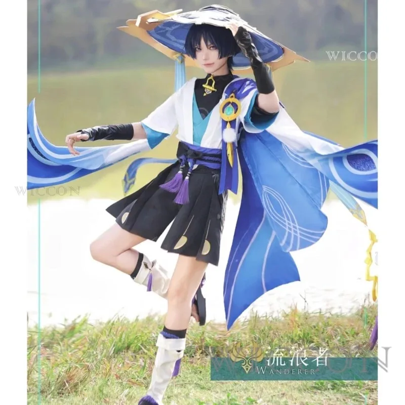 

Sky01 Genshin Impact Scaramouche Wanderer Cosplay Costume Halloween Balladeer Kunikuzushi Bucket Hat Costume Wig Cos SumeruSd01$