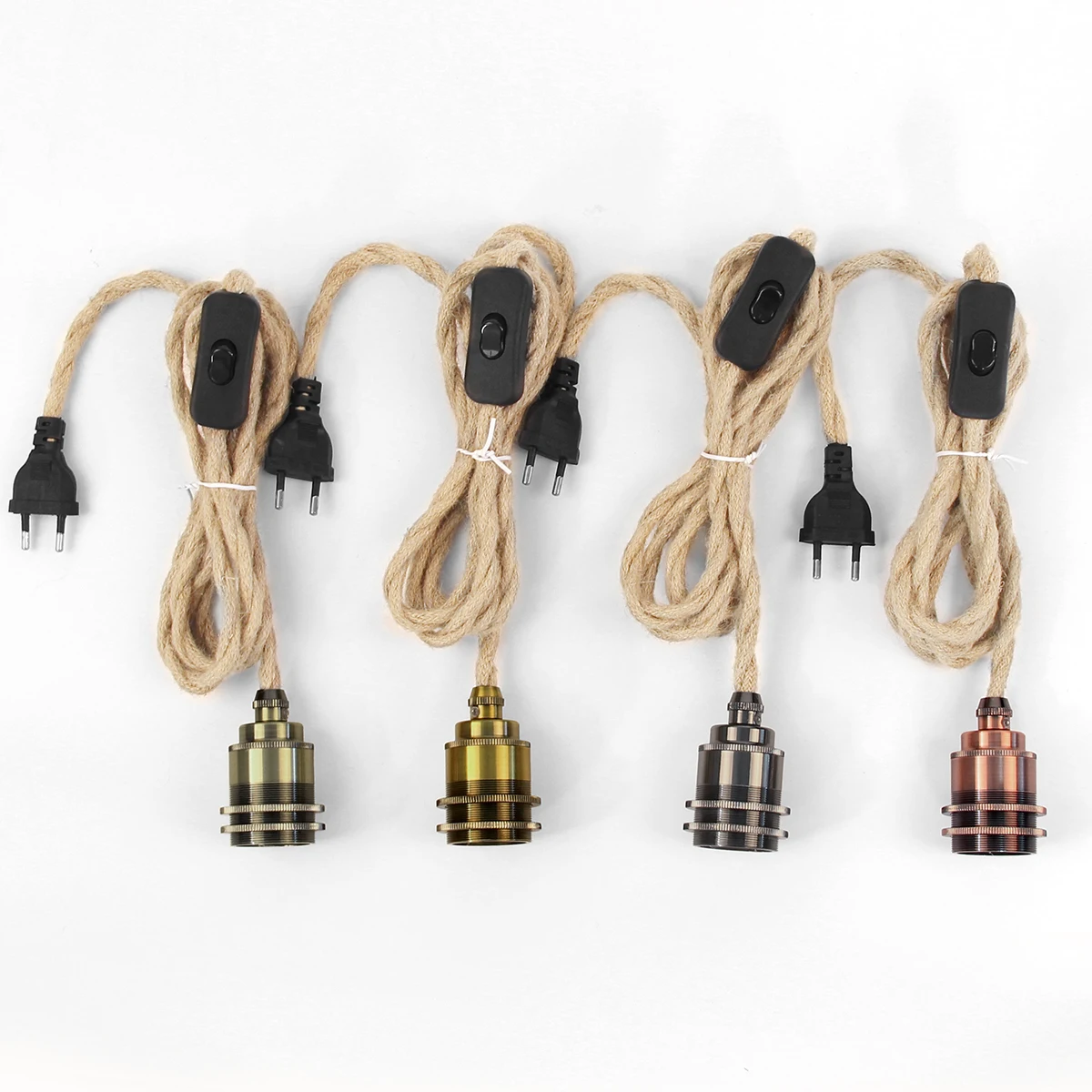 EU Plug Twisted Hemp Rope Pendant Lights Cord Kit with Switch E27 Socket Industrial Antiqued Braided DIY Electrical Wire Cable