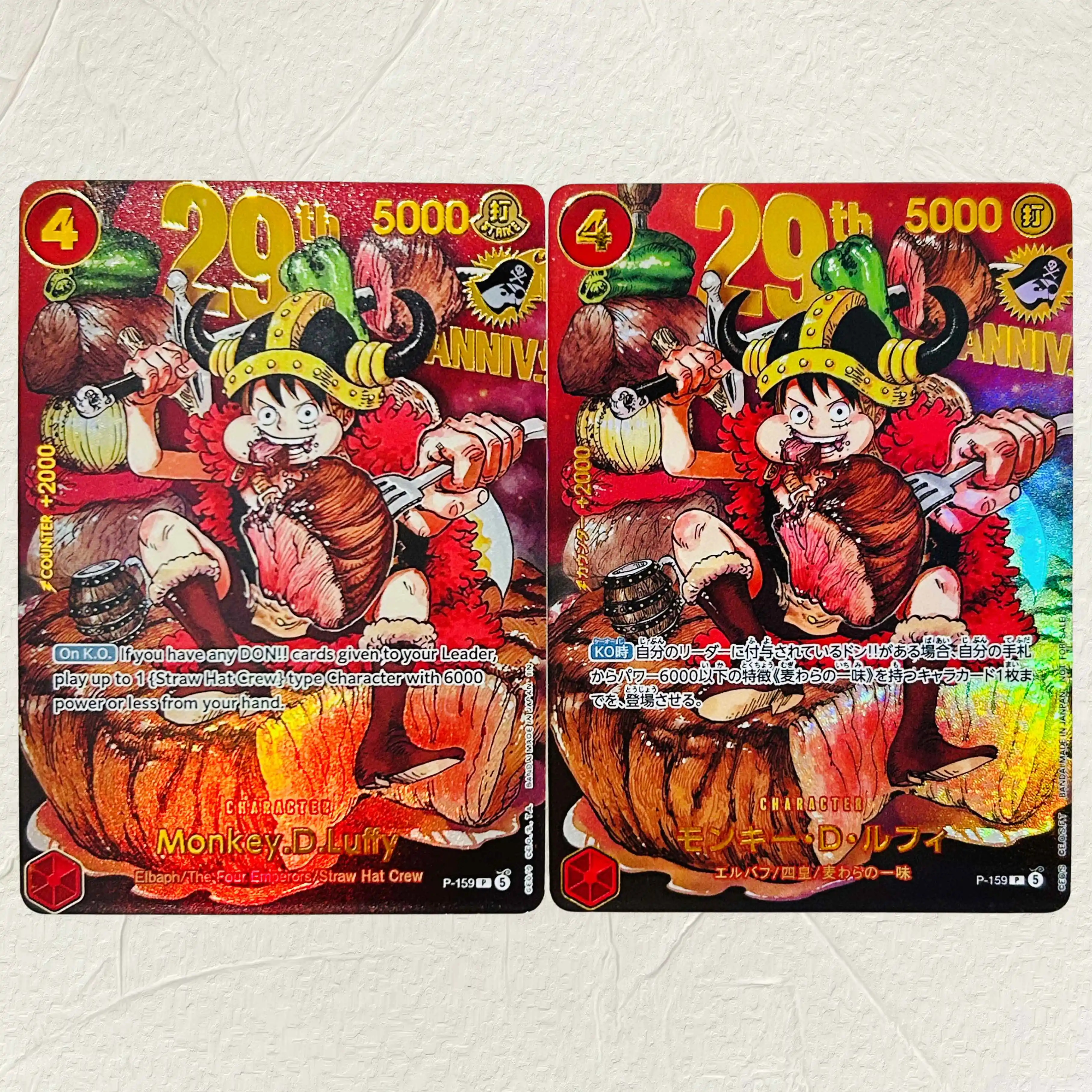 One Piece Monkey.D.Luffy P-159 2 Stück DIY Folien-Textur-Karten Gemischte EN JP Version Sammlerwertige Premium Anime-Sammelkarten
