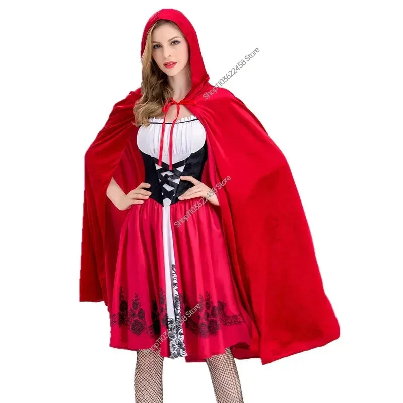 الرداء الأحمر الصغير النسخة الحديثة من ملابس أداء المسرح شال الفتيات البالغات شخصية تأثيري لعبة موحدة الرأس مجموعة