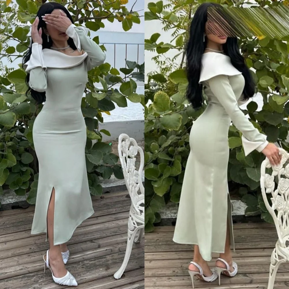 Abito da sera personalizzato a maniche lunghe in jersey a sirena Abiti da festa classici alla caviglia Abiti moderni per occasioni speciali con spacco laterale