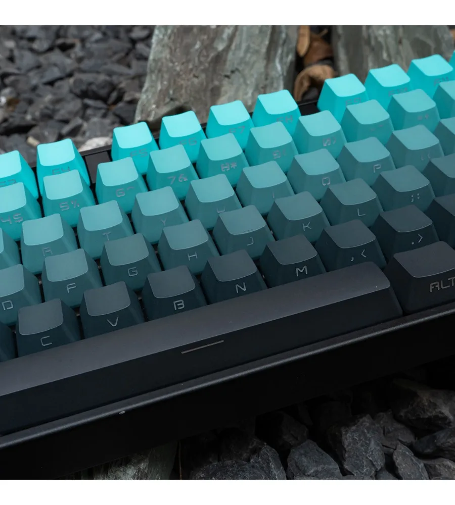 Qingmu gradual change cyan positive/side light transmission mechanical keyboard keycap OEM height two-color dip PBT