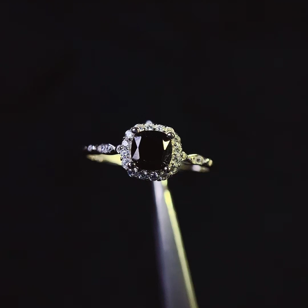 KJJEAXCMY Fine Jewelry Natural The black Spinel Women's Ring S925 Pure Silver Exquisite Inlaid High Clarity Gems Support Testing