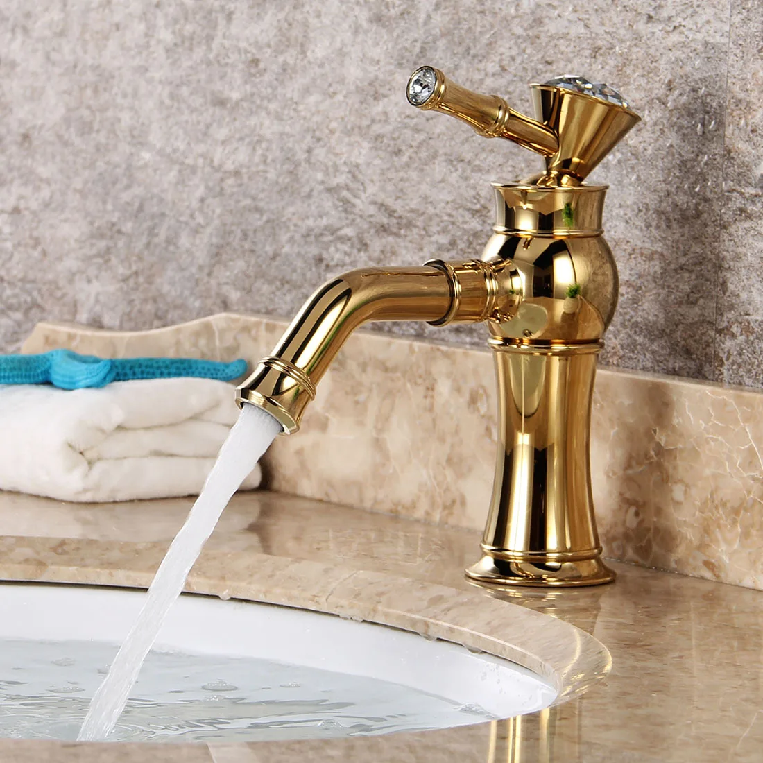 New Rhinestone European Style Faucet Copper Basin Faucet Golden Faucet