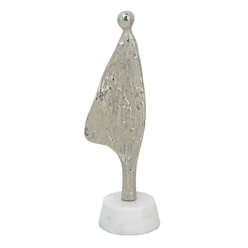 

3x2.5x11 Inch Abstract Aluminum Human Sculpture on Marble Base, Silver and White Finish