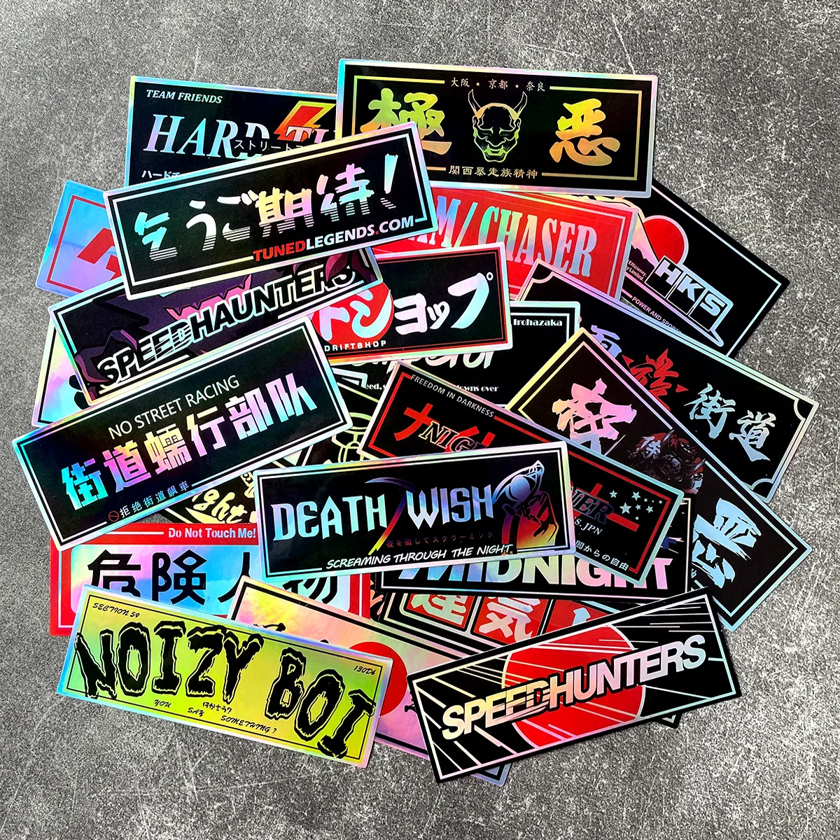 24 Teile/paket 12cm Lange JDM Samurai Aufkleber Laser Regenbogen Auto Fenster Windschutzscheibe Motorrad Körper Moto Helm Zubehör Aufkleber