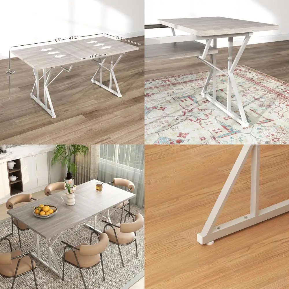 

Серый раздвижной обеденный стол на 4-6 персон, металлическое основание, рабочий стол для кухни, прочная конструкция