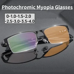 2 in 1 Unisex Nearsighted Eyeglasses Smart Photochromic Minus Glasses for Men Trendy Myopia Sunglasses Prescription 0 -1.0 -1.5