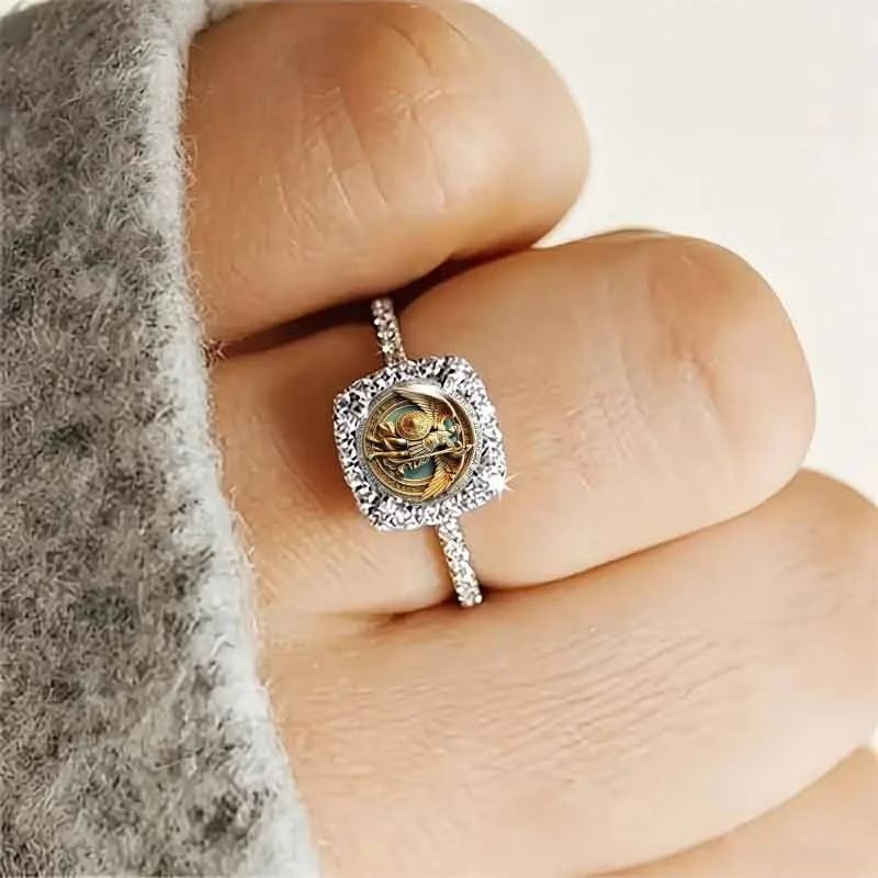 Vintage Archangel Michael Ring Religious Statement Ring Zircon Halo Gothic Cross Jewelry for Men Women Spiritual Gift