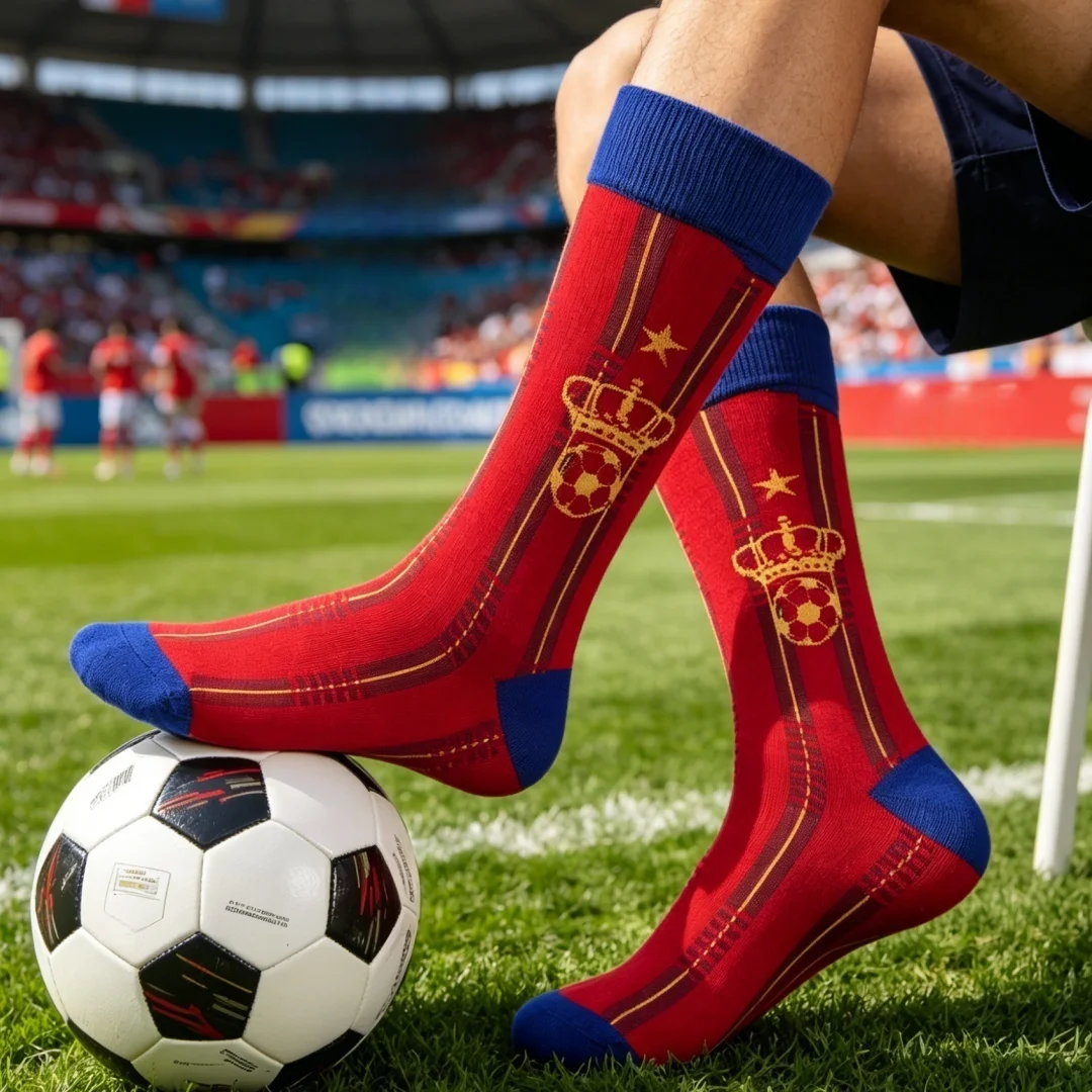 【1 Pair】Spain Soccer Team Fans Socks | Breathable Cotton Blend Mid Socks for Men & Women