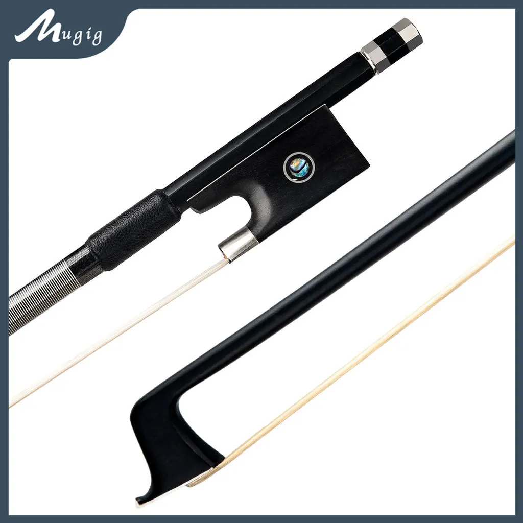 

Mugig 4/4-1/8 Violin Carbon Fiber Round Stick Ebony Frog Unbleached White Horsehair Well Balanced Fiddle Bow Strong&Flexibility