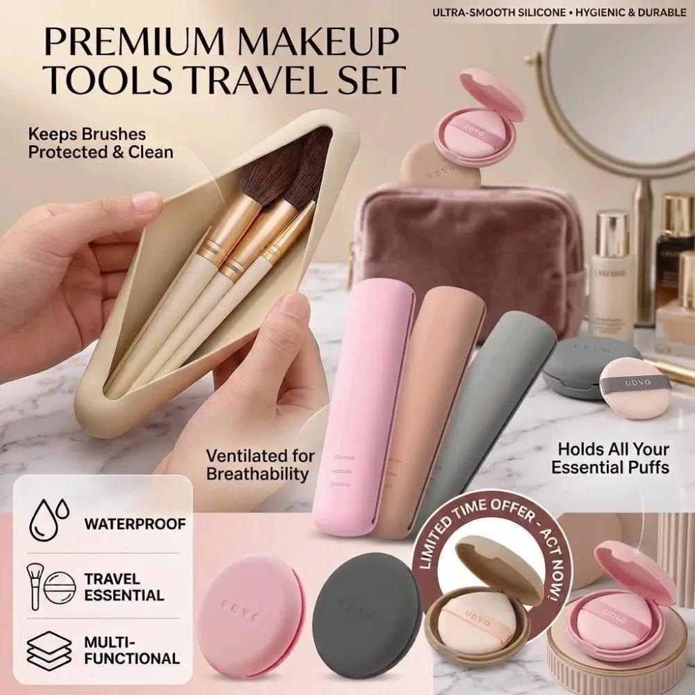 Silicone Cosmetic Brushes Storage Bag Travel Makeup Brush Holder Makeup Sponge Case Portable Makeup Tools Organizer