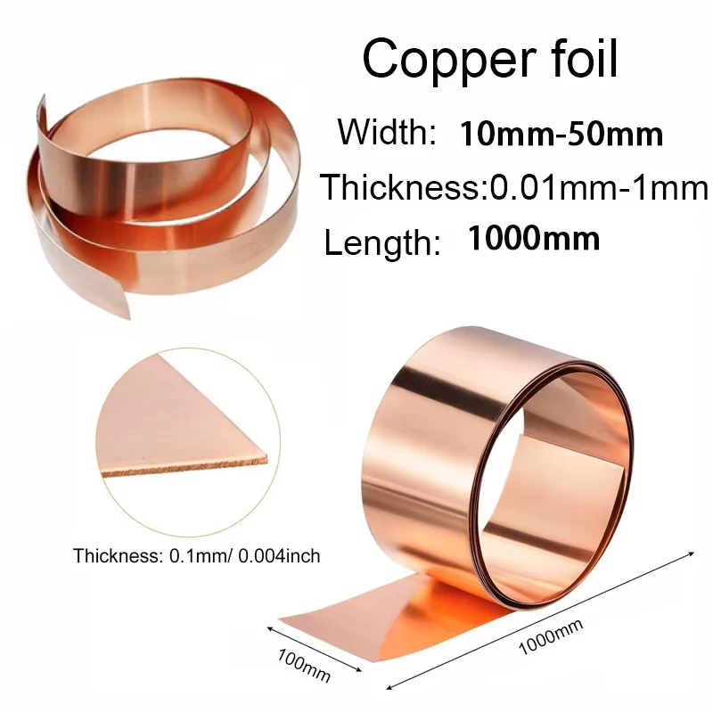 1 Meter Width 10-50mm 99.99% Pure Copper Foil Strip High Purity T2 Red Copper Shielded Sheet Roll Thickness 0.1mm -1mm